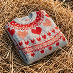 Cotton Sweater with Hearts Pattern