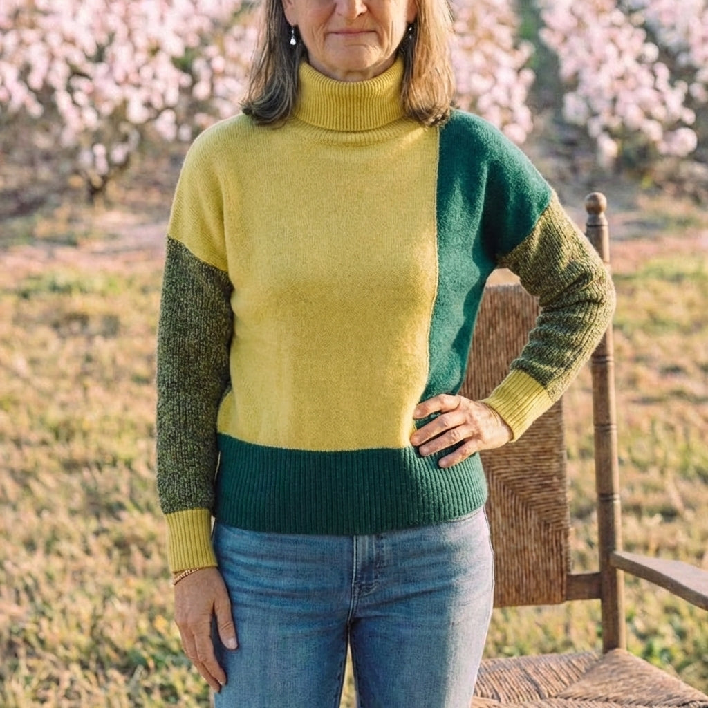 Cotton Turtleneck in Citrus and Emerald Green