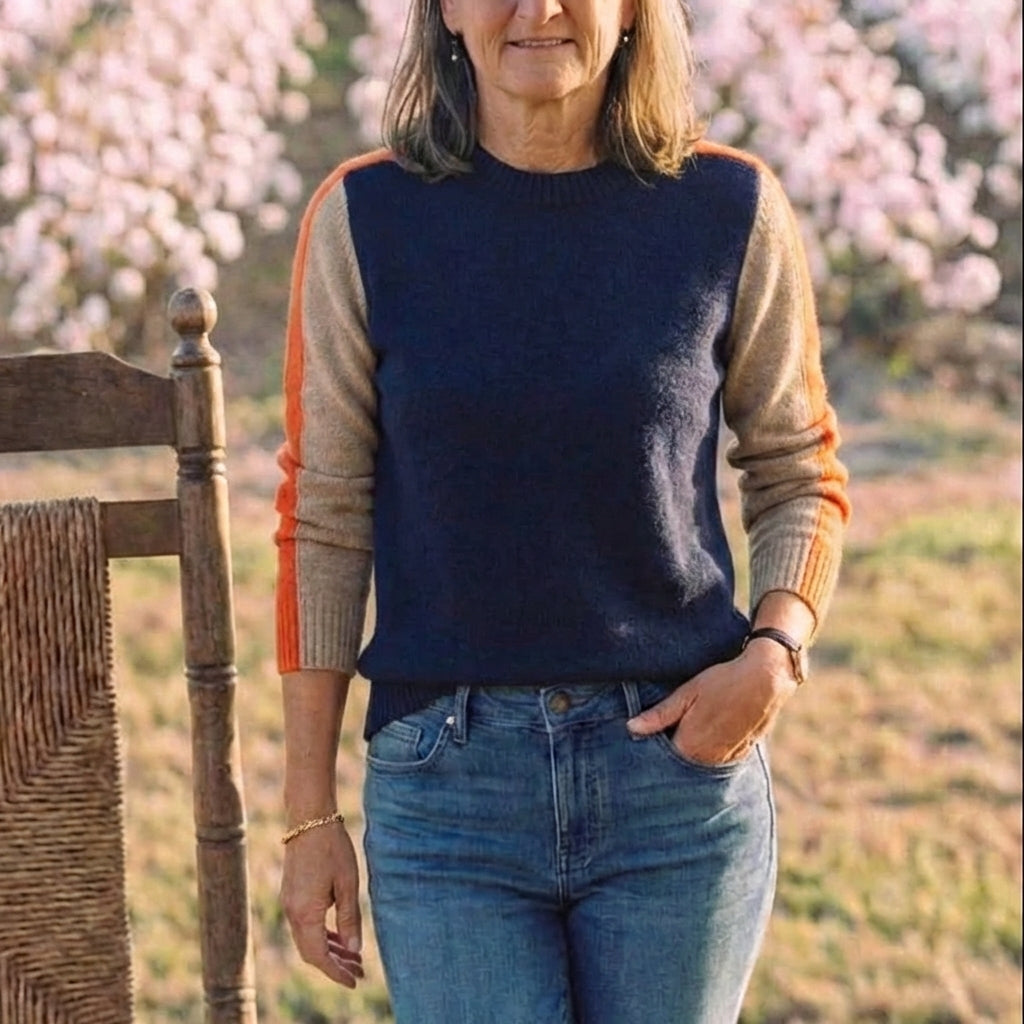 Cotton Sweater Dark Blue-Orange-Taupe