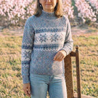 Cotton Sweater Light Blue with Snowflake Pattern