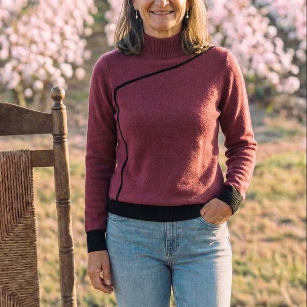 Cotton Turtleneck Sweater with Contrast Cuff