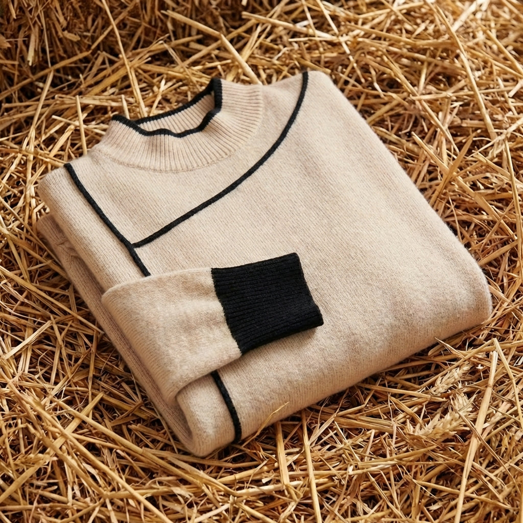 Cotton Turtleneck Sweater with Contrast Cuff