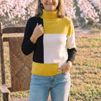 Cotton Turtleneck Sweater with Color-Block