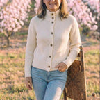 Cotton Turtleneck Cardigan with Ribbed Button Closure