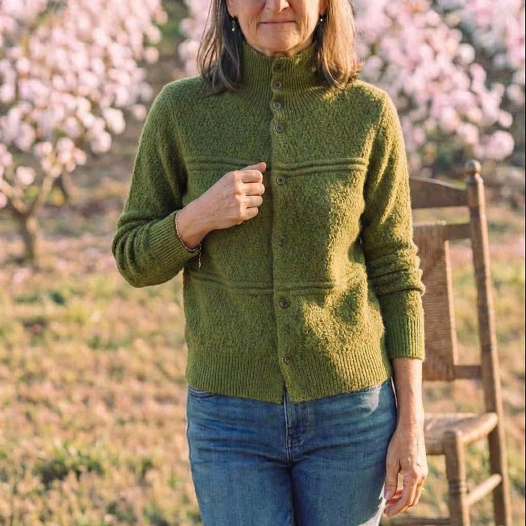 Cotton Turtle Neck Cardigan with Textured Knit