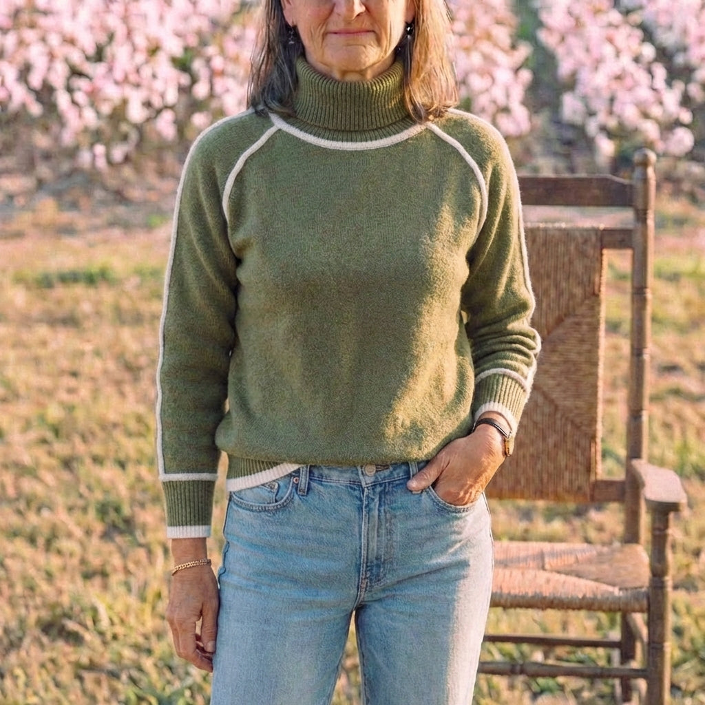 Cotton Turtleneck Sweater with Stripes