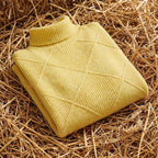 Cotton Turtleneck Sweater with Diamond Knit