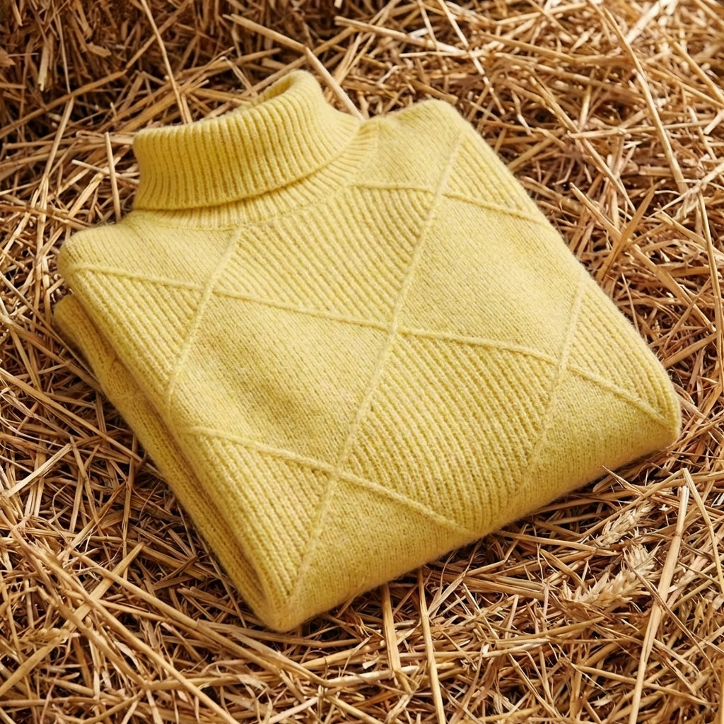 Cotton Turtleneck Sweater with Diamond Knit