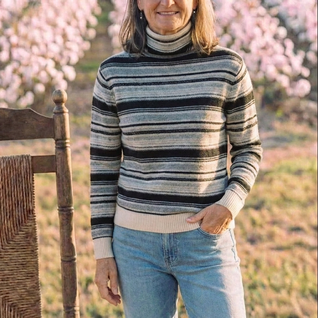 Cotton Sweater with Horizontal Stripes