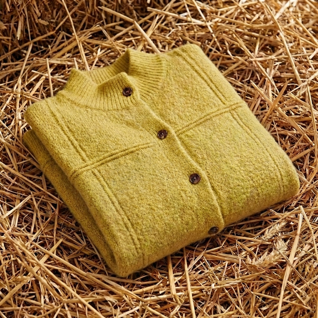 Cotton Turtle Neck Cardigan with Textured Knit