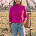 Cotton Turtleneck Sweater with Stripe Cuff