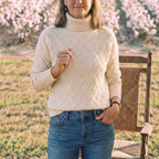 Cotton Turtleneck Sweater with Herringbone Knit