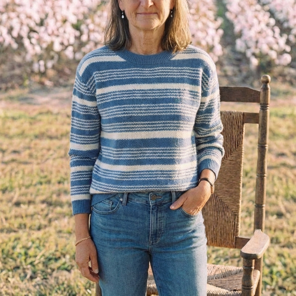 Cotton Sweater with Horizontal Stripes