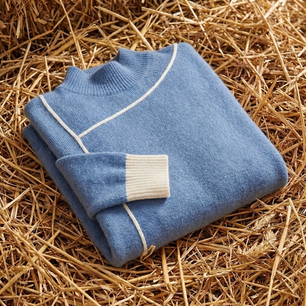 Cotton Turtleneck Sweater with Contrast Cuff