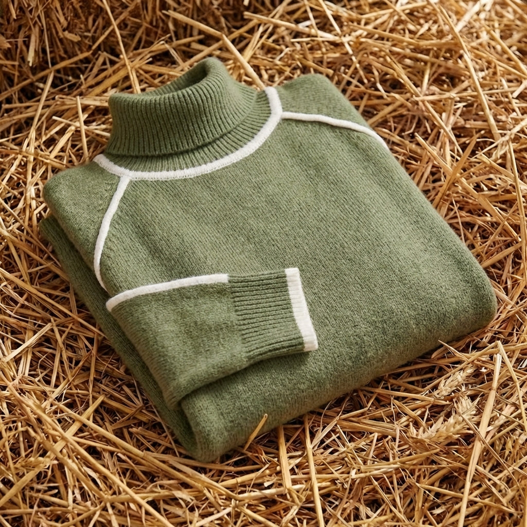 Cotton Turtleneck Sweater with Stripes