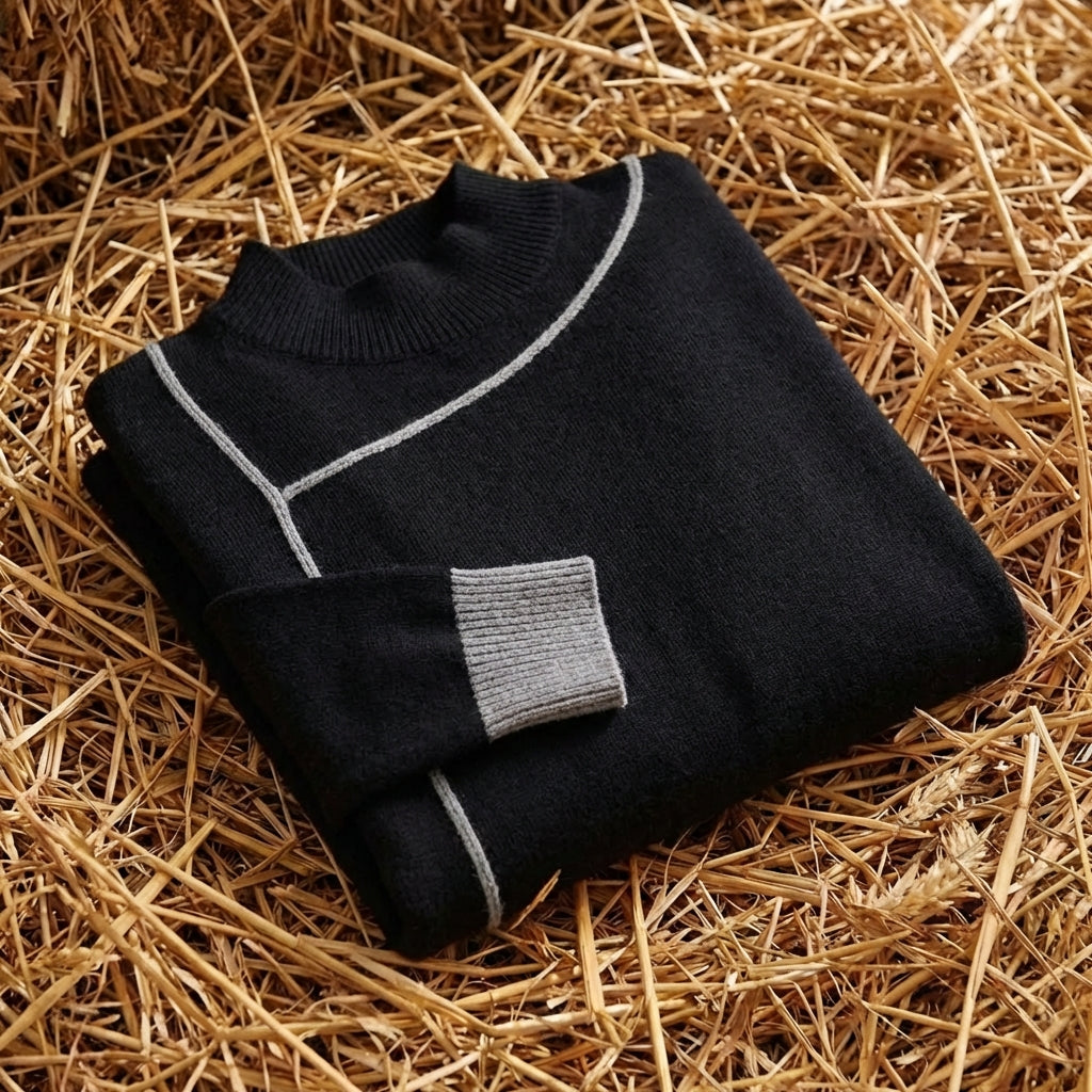 Cotton Turtleneck Sweater with Contrast Cuff