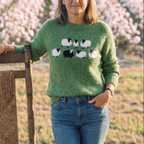 Cotton Sweater Green with Sheep Pattern