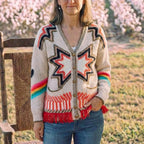 Apricot Mini Yang Star Colored Lazy Long-sleeved Knitted Cardigan