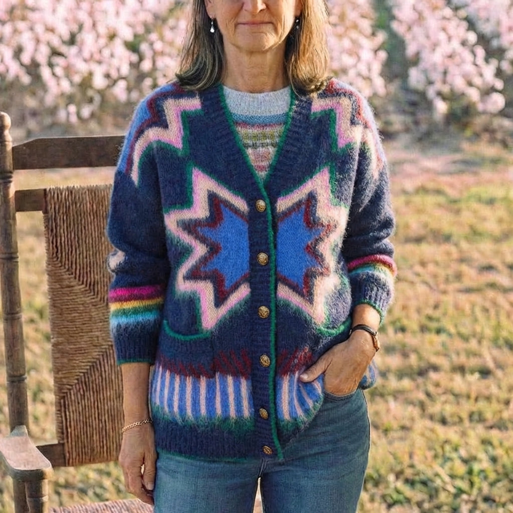 Blue Mini Yang Stars Same Style Contrast Lazy Style Long Sleeve Knitted Cardigan